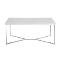 Luxe 42" Faux White Marble & Chrome Y Leg Modern Glam Coffee Table