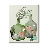 Stupell Industries Fern Foliage in Green Glass Jugs Nautical Seashells Canvas Wall Art
