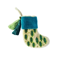 Hello Honey® 7" Green Leaf & Tassel Cotton Velvet Stocking Ornament