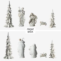 Glitzhome® 5-Piece White & Gold Resin Holy Family with Christmas Trees Set