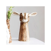Hello Honey® 11" Brown & White Hand-Painted Decorative Stoneware Goat Vase
