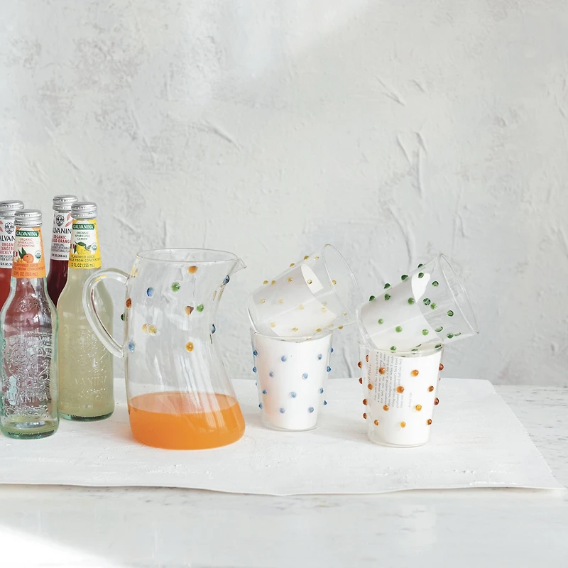 Hello Honey 42oz. Artisanal Borosilicate Glass Pitcher with Raised Dots
