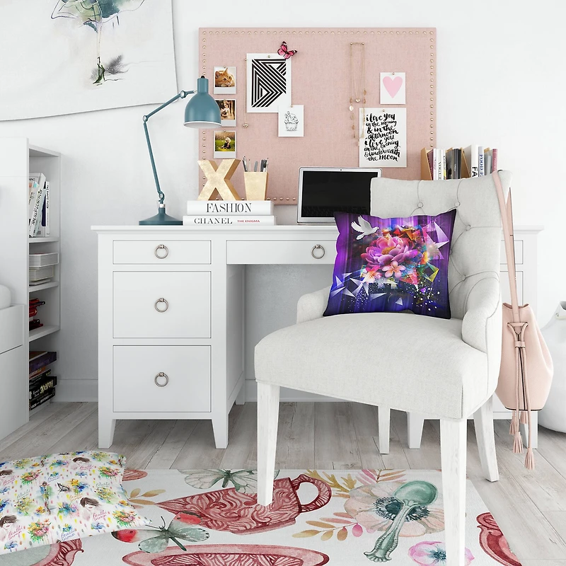 Designart 'Abstract Floral Design with Dove' Modern & Contemporary Bedding Set