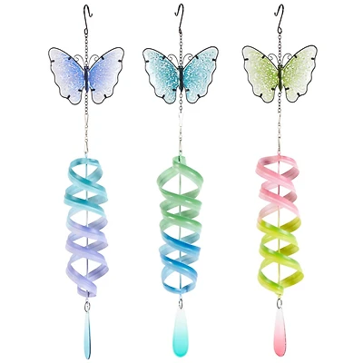 26.5" Multicolor Butterfly Swirl Metal Wind Spinner Windchime Set