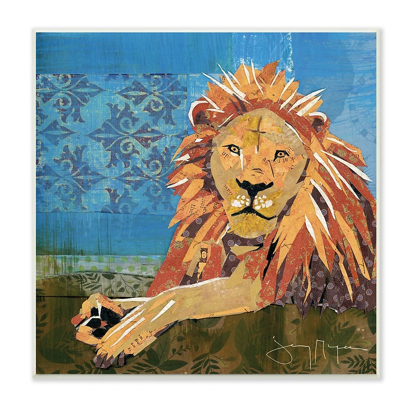 Stupell Industries Safari Lion Abstract Shape Collage Blue Orange,12" x 12"