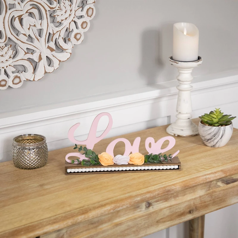 11.25" Love with Flowers Wooden Valentine's Day Sign