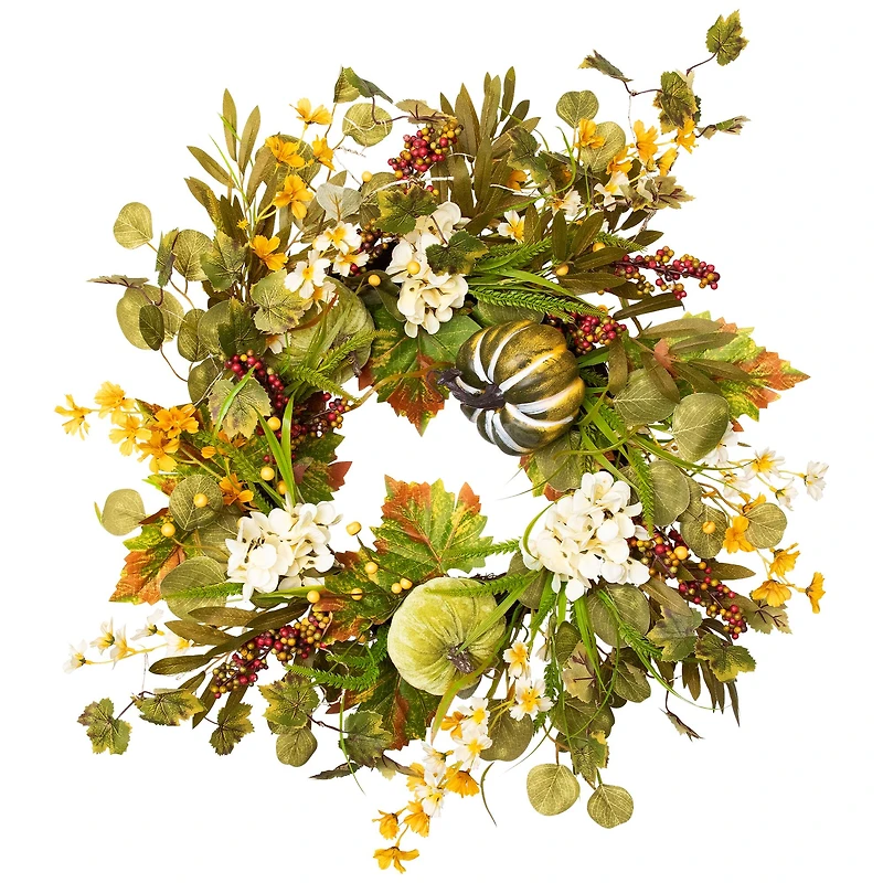 24" Pumpkins & Berries Artificial Fall Harvest Twig Wreath