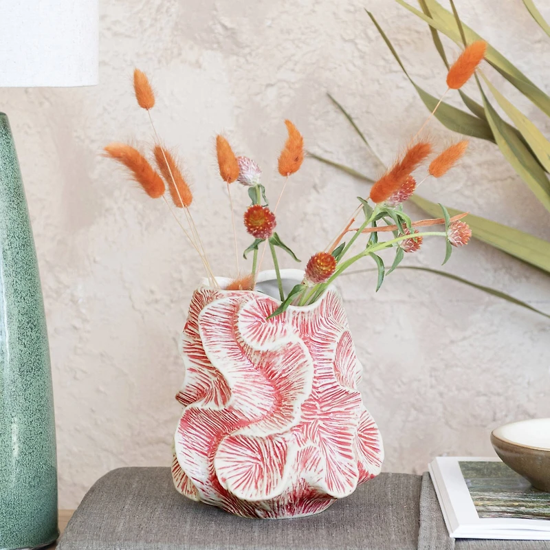 Hello Honey® 7.5" Pink Textured Organic Stoneware Vase with Reactive Glaze