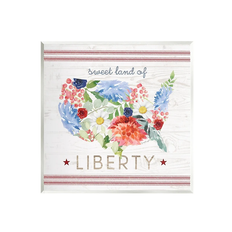 Stupell Industries Sweet Land Of Liberty Floral USA Wall Plaque Art