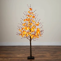 5ft. Pre-Lit Autumn Maple Artificial Fall Tree with Berries and 96 Warm White LED Lights