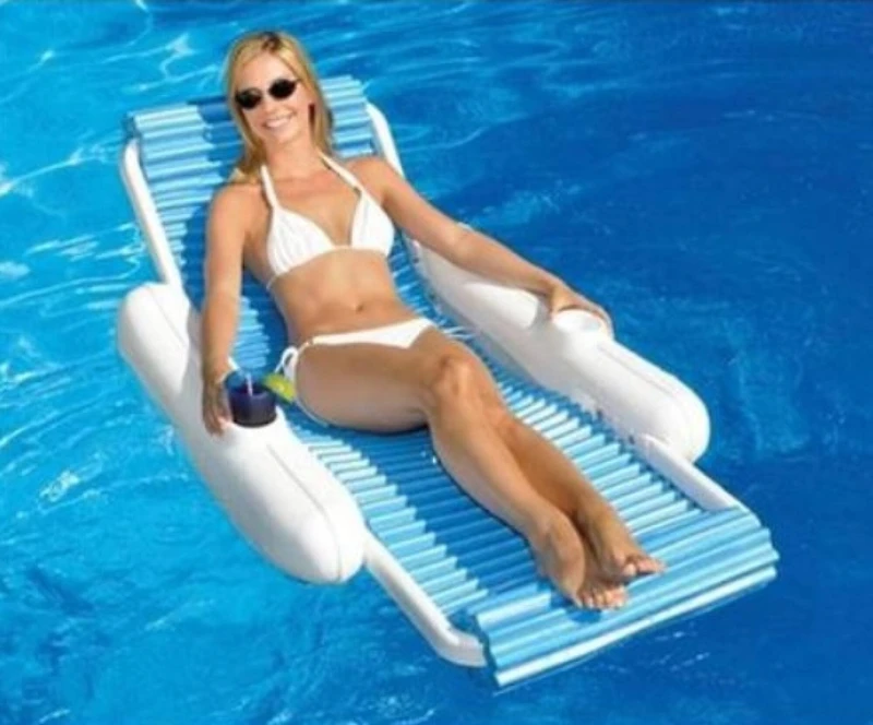 Swim Central 5.5ft. White & Blue Rippled Sunchaser Lounge Chair Float