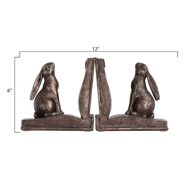 Hello Honey® Rustic Bronze Rabbit on Book Bookends Set