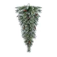 Glitzhome® 3ft Pre-Lit Frosted Greenery Pinecones Christmas Teardrop, LED Lights and Timer
