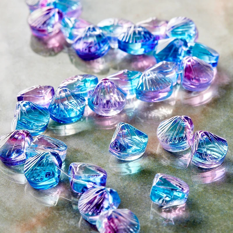 12 Pack: Pink & Blue Glass Shell Beads, 10mm by Bead Landing™