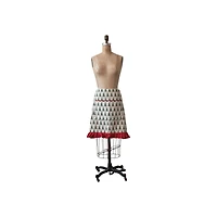 Hello Honey® Natural, Green & Red Cotton Printed Half Apron with Christmas Tree Pattern, Pocket & Ruffle