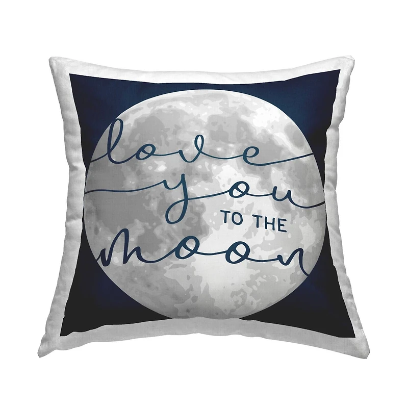 Stupell Industries Love You to Moon Blue Calligraphy Night Sky Throw Pillow, 18" x 18"