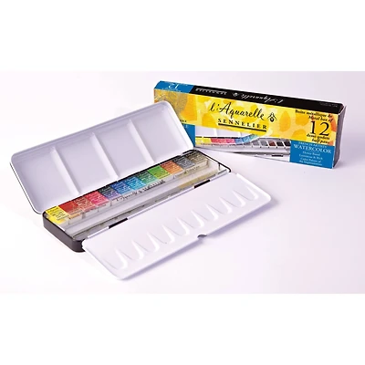 Sennelier 12 Color Half Pan Watercolor Metal Tin Set