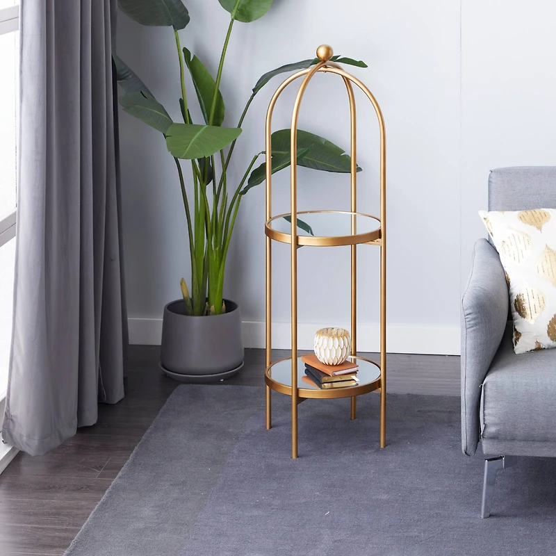 Gold Metal Glam Standing Mirror Shelves, 46" x 16" x 18"