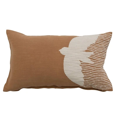 Hello Honey® Mustard & Cream Embroidery Bird Cotton Slub Lumbar Pillow