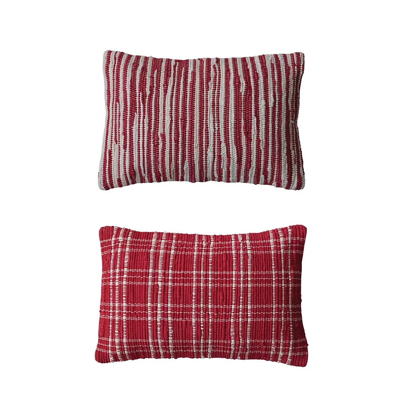 Hello Honey® 24" Red & White Hand-Woven Cotton Chindi Lumbar Pillow Set