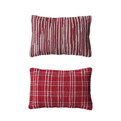 Hello Honey® 24" Red & White Hand-Woven Cotton Chindi Lumbar Pillow Set