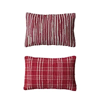 Hello Honey® 24" Red & White Hand-Woven Cotton Chindi Lumbar Pillow Set