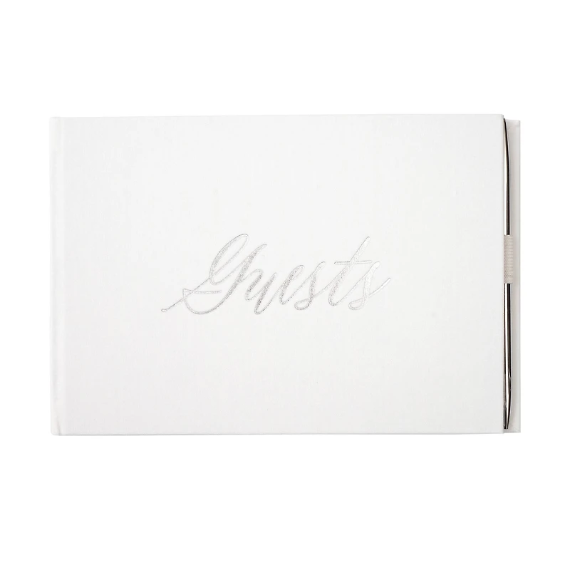 White & Silver Guest Book & Pen Set by Celebrate It™