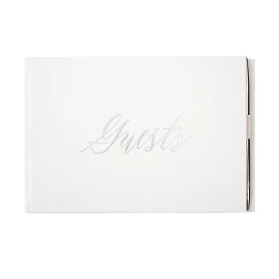 White & Silver Guest Book & Pen Set by Celebrate It™