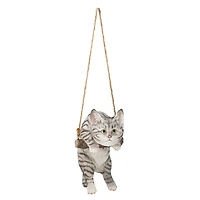Design Toscano 8" Gray Tabby Kitty on a Perch Hanging Cat Sculpture