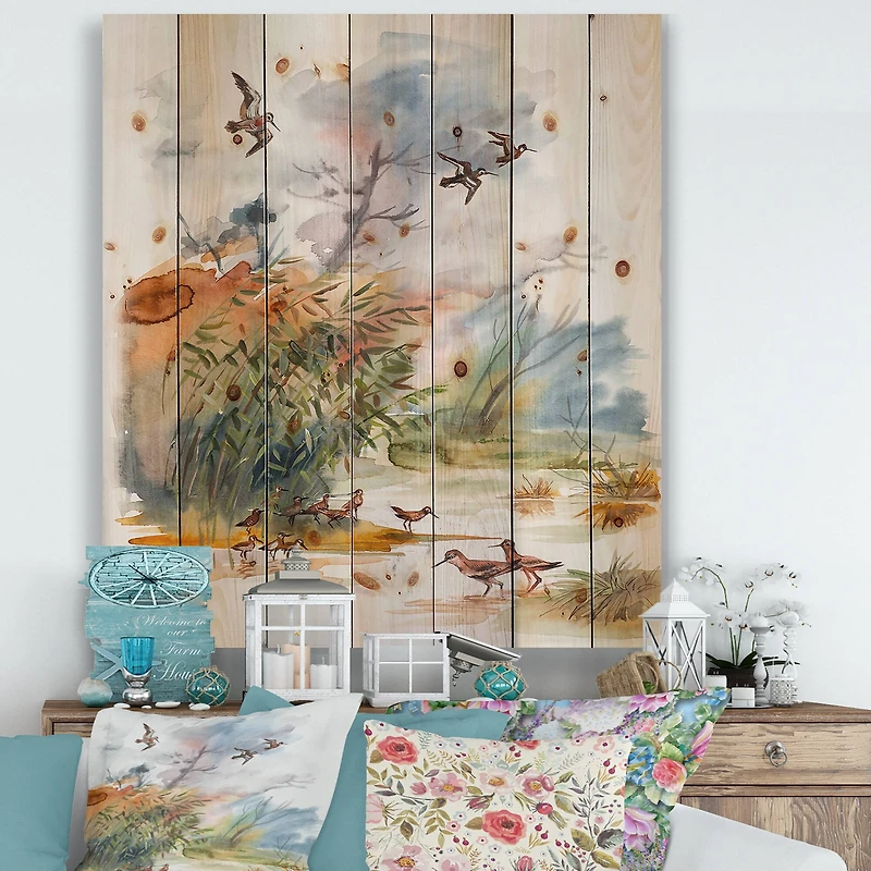 Designart - Autumn Landscape With Flying Over The Water