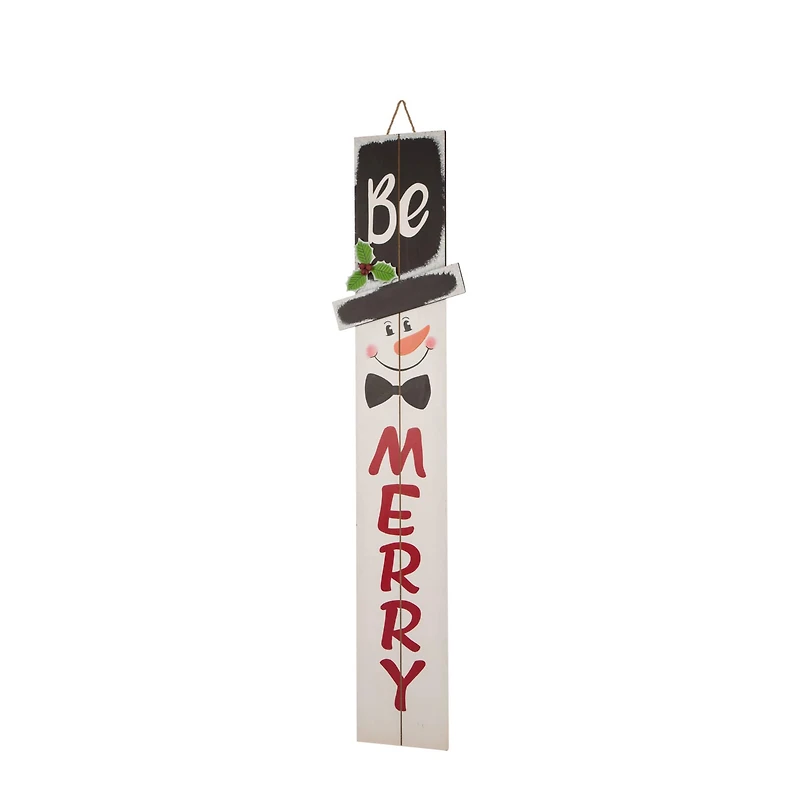 Glitzhome® 42" Be Merry Wooden Snowman Porch Sign