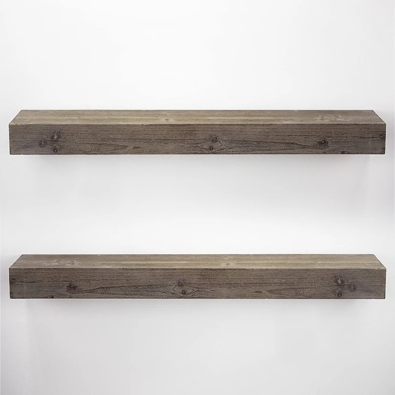 Large Gray Rustic Wood Floating Wall Shelf
