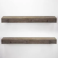 Large Gray Rustic Wood Floating Wall Shelf