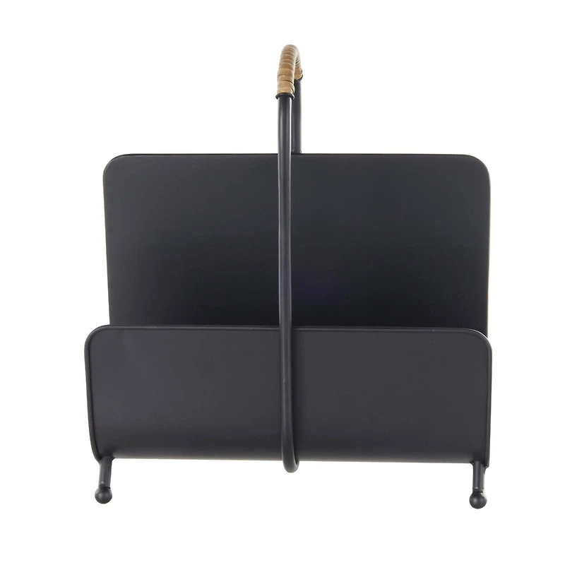 15" Black Metal Modern Decorative Magazine Holder with Loop Shaped Handle