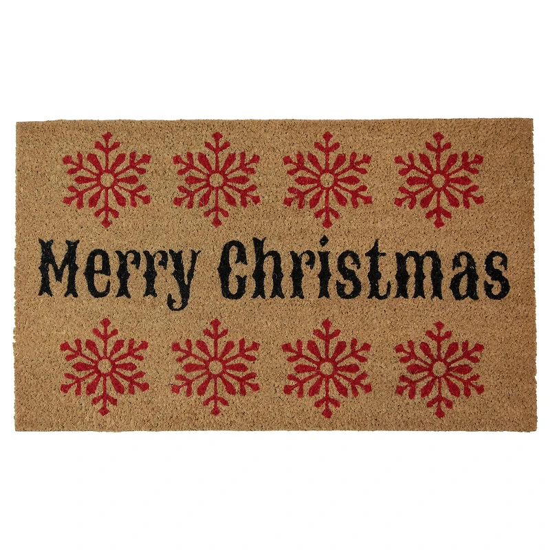 30" Merry Christmas Snowflake Natural Coir Doormat