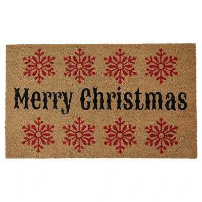 30" Merry Christmas Snowflake Natural Coir Doormat