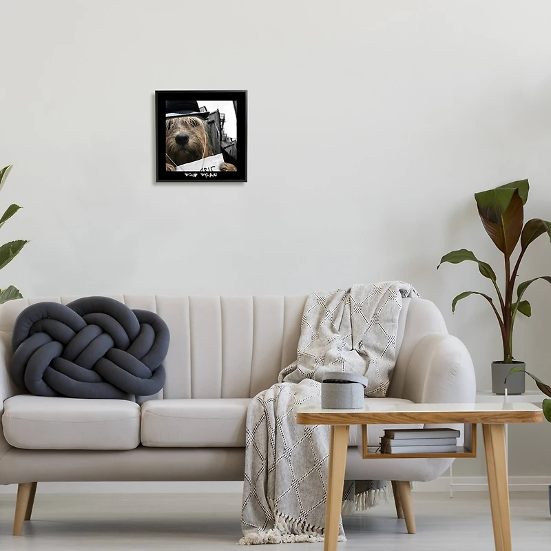 Stupell Industries Dog Dylan Funny Musician Wearing Hat Cityscape Framed Giclee Art