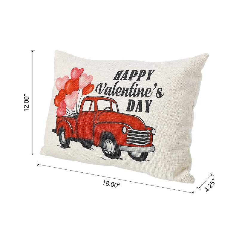 Glitzhome® 18" Faux Burlap Happy Valentine's Truck Pillow