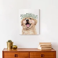 Golden Retriever With Leaves 11" x 14" Canvas Wall Art