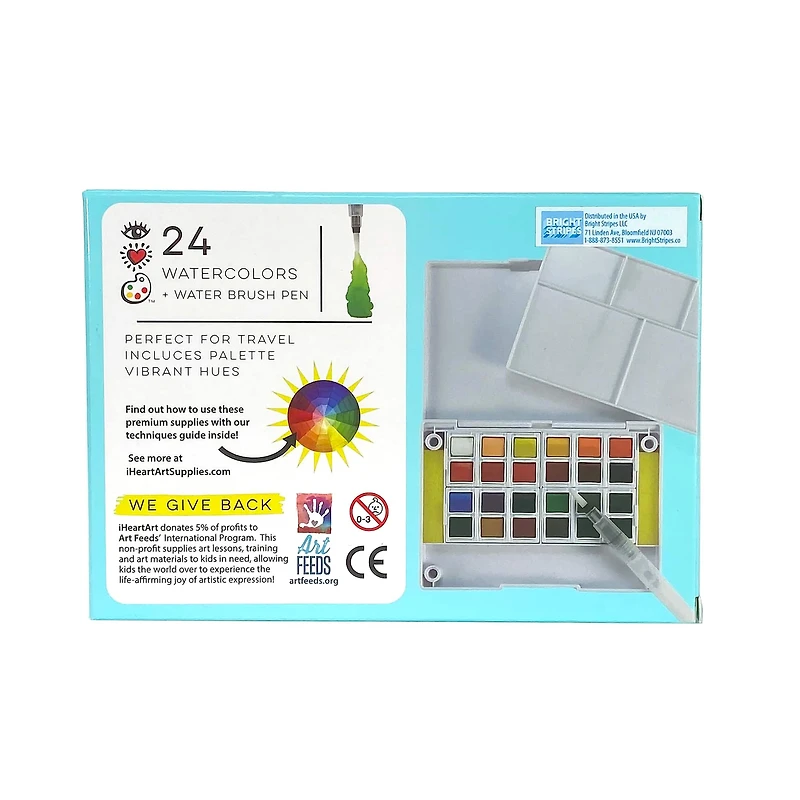 Bright Stripes iHeartArt 24 Watercolor Paint Set with Water Brush Pen