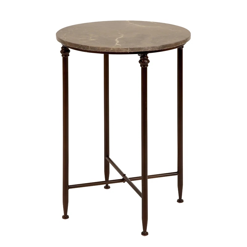 2ft. Black Iron & Brown Marble Traditional Accent Table