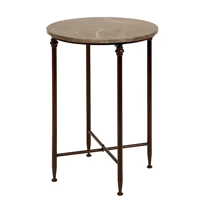 2ft. Black Iron & Brown Marble Traditional Accent Table