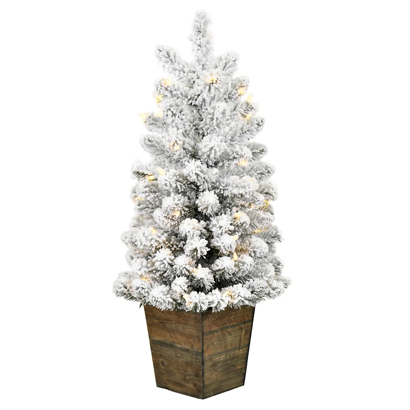 3ft. Pre-Lit Flocked Gifford Slim Potted Pine Artificial Christmas Tree, Warm White LED Lights
