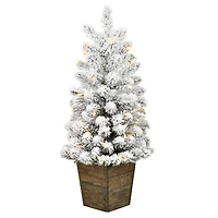 3ft. Pre-Lit Flocked Gifford Slim Potted Pine Artificial Christmas Tree, Warm White LED Lights