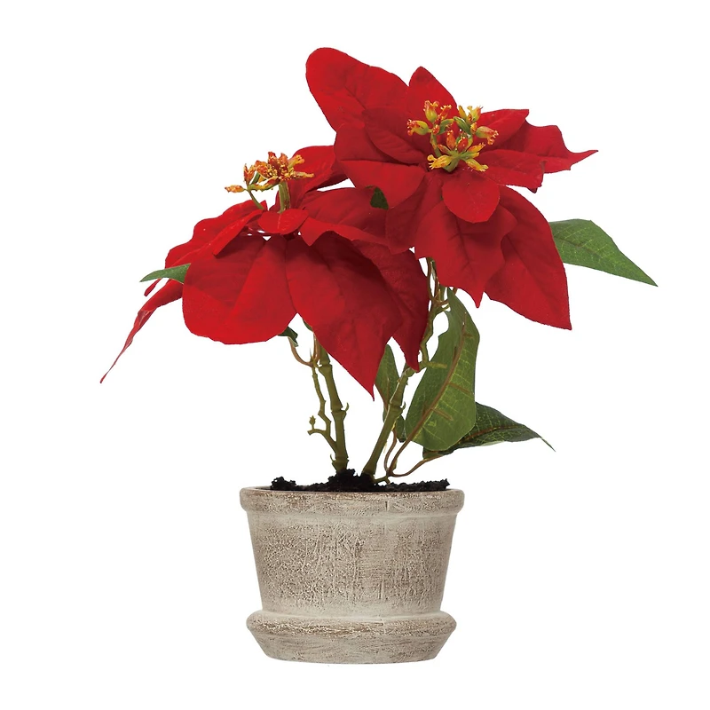 Hello Honey® 12" Faux Poinsettia in Round Cement Pot