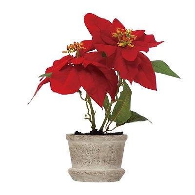 Hello Honey® 12" Faux Poinsettia in Round Cement Pot