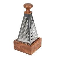 Hello Honey® 7" Handheld Stainless Steel Grater with Acacia Wood Handle & Square Base