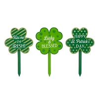 Glitzhome® 15" Wooden St. Patrick's Shamrocks Yard Stake Décor, 3ct.
