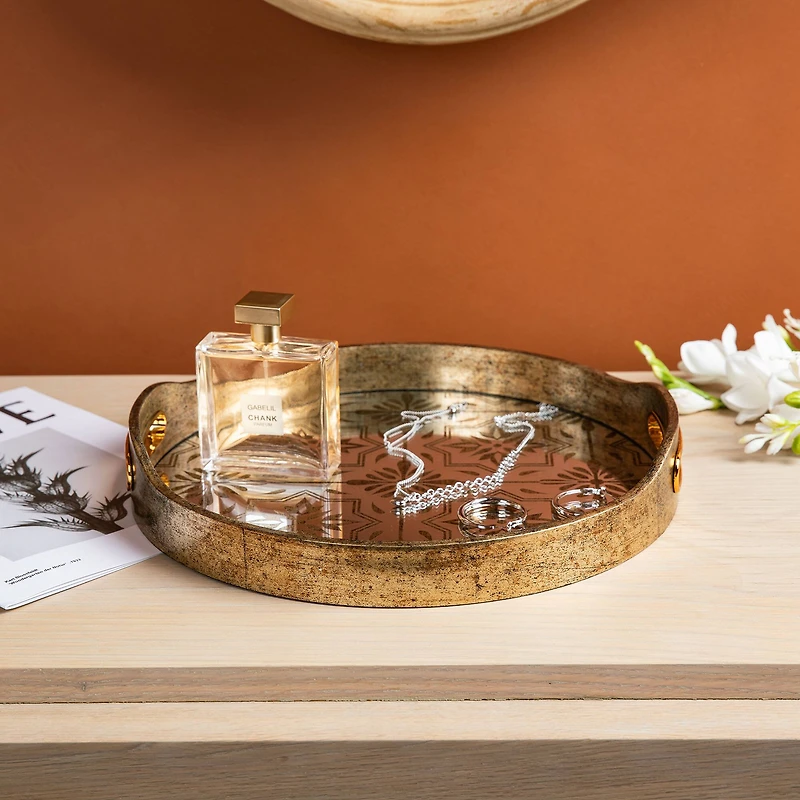 Glitzhome® Gold Round Abstract Mirrored Trays Set