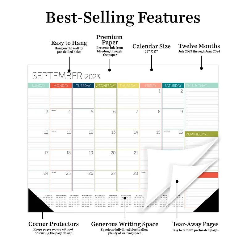 TF Publishing 2023 - 2024 Rainbow Blocks Large Desk Pad Monthly Blotter Calendar